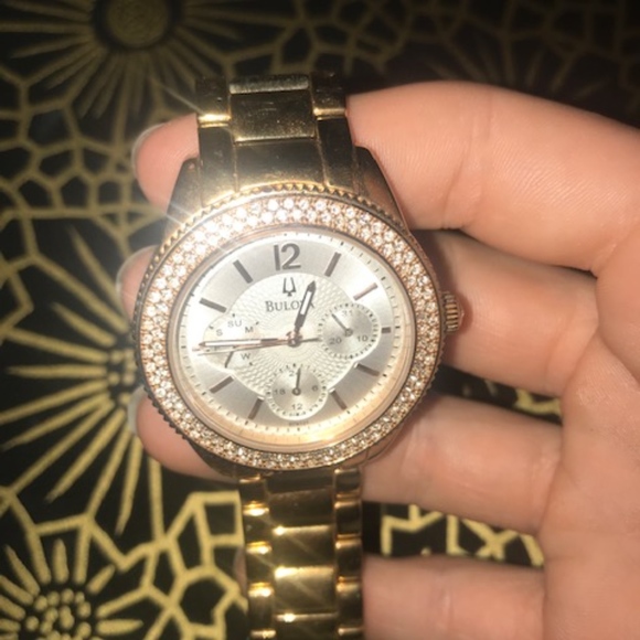 Bulova Womens Rose Gold Crystal Bezel Chronograph